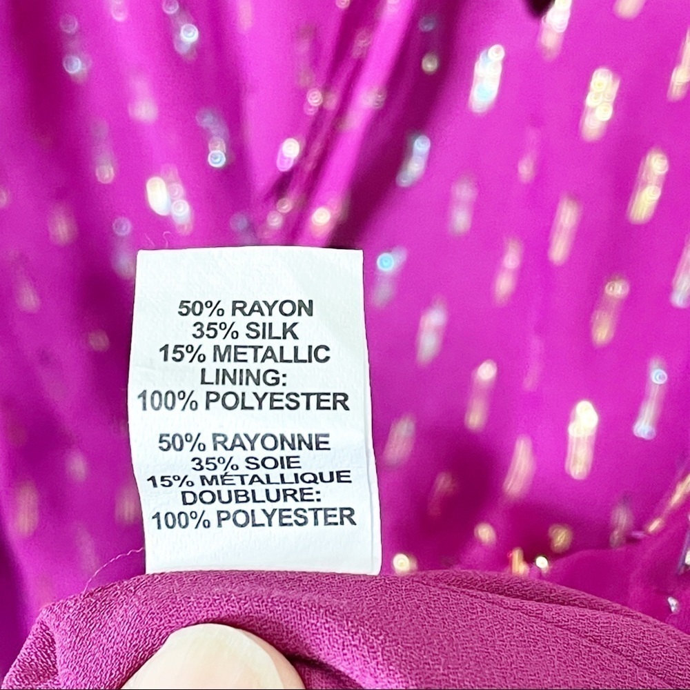 Ramy Brook Deep Fuschia Anora Metallic Fleck Silk Balloon Sleeves Blouse XXS - Picture 9 of 10